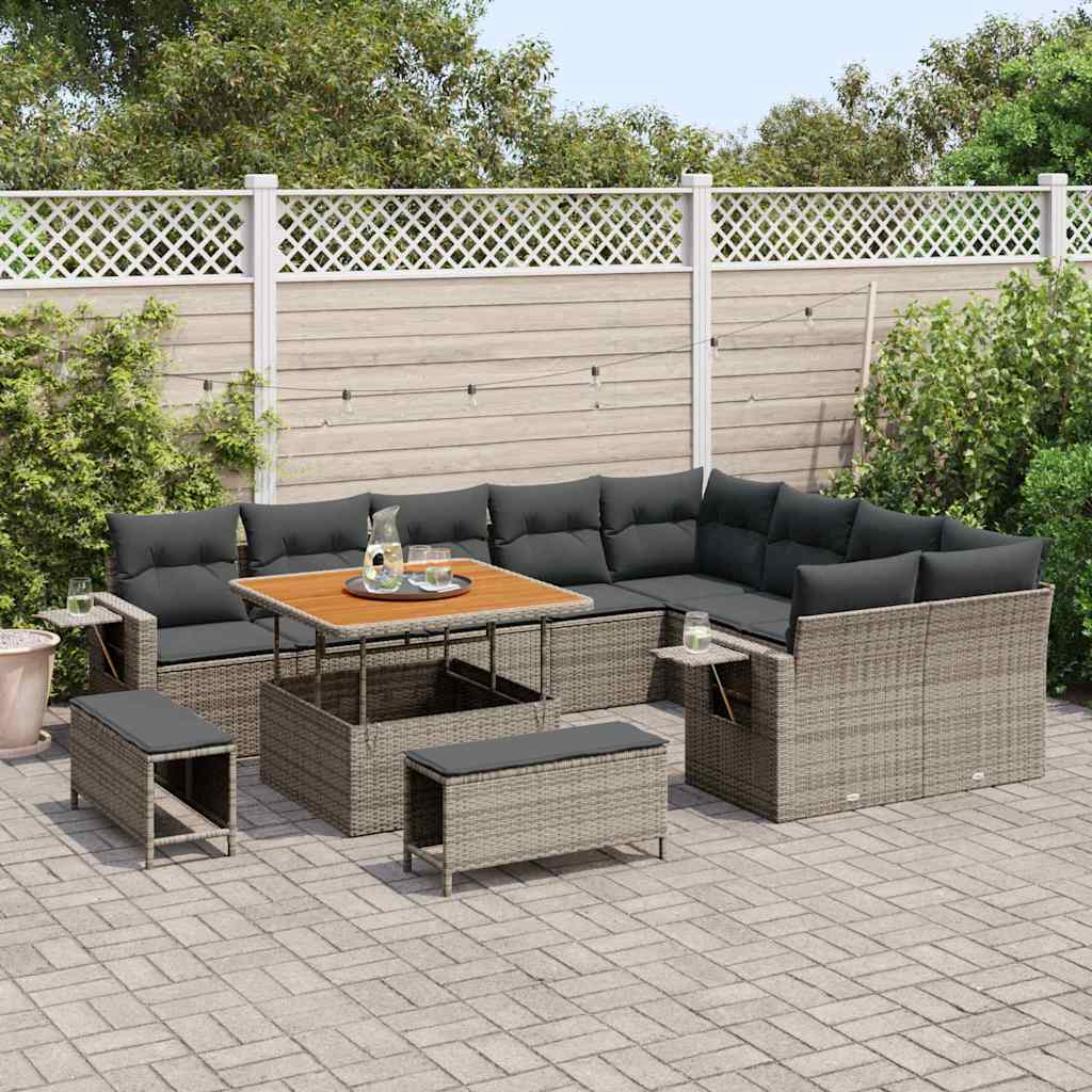 Set Divano da Giardino 12 pz 11-Numero di posti Grigio