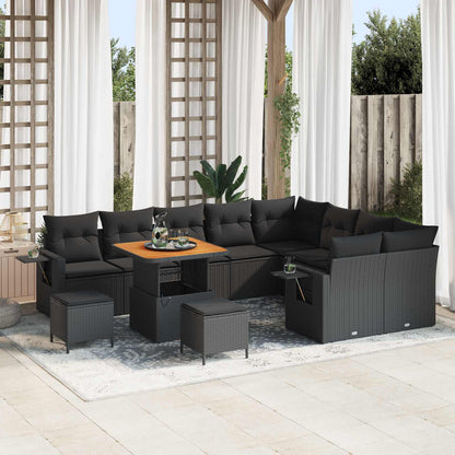 Set Divano da Giardino 12 pz 11-Numero di posti Nero polyrattan