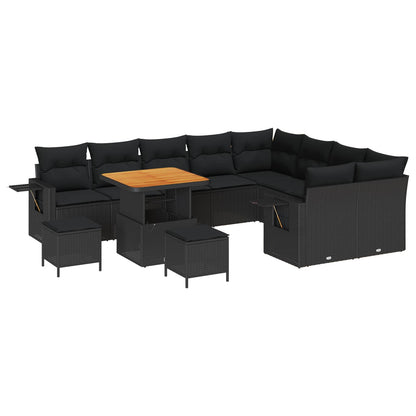 Set Divano da Giardino 12 pz 11-Numero di posti Nero polyrattan