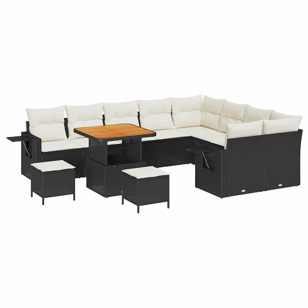 Set Divano da Giardino 12 pcs Nero e Crema polyrattan | homemem39