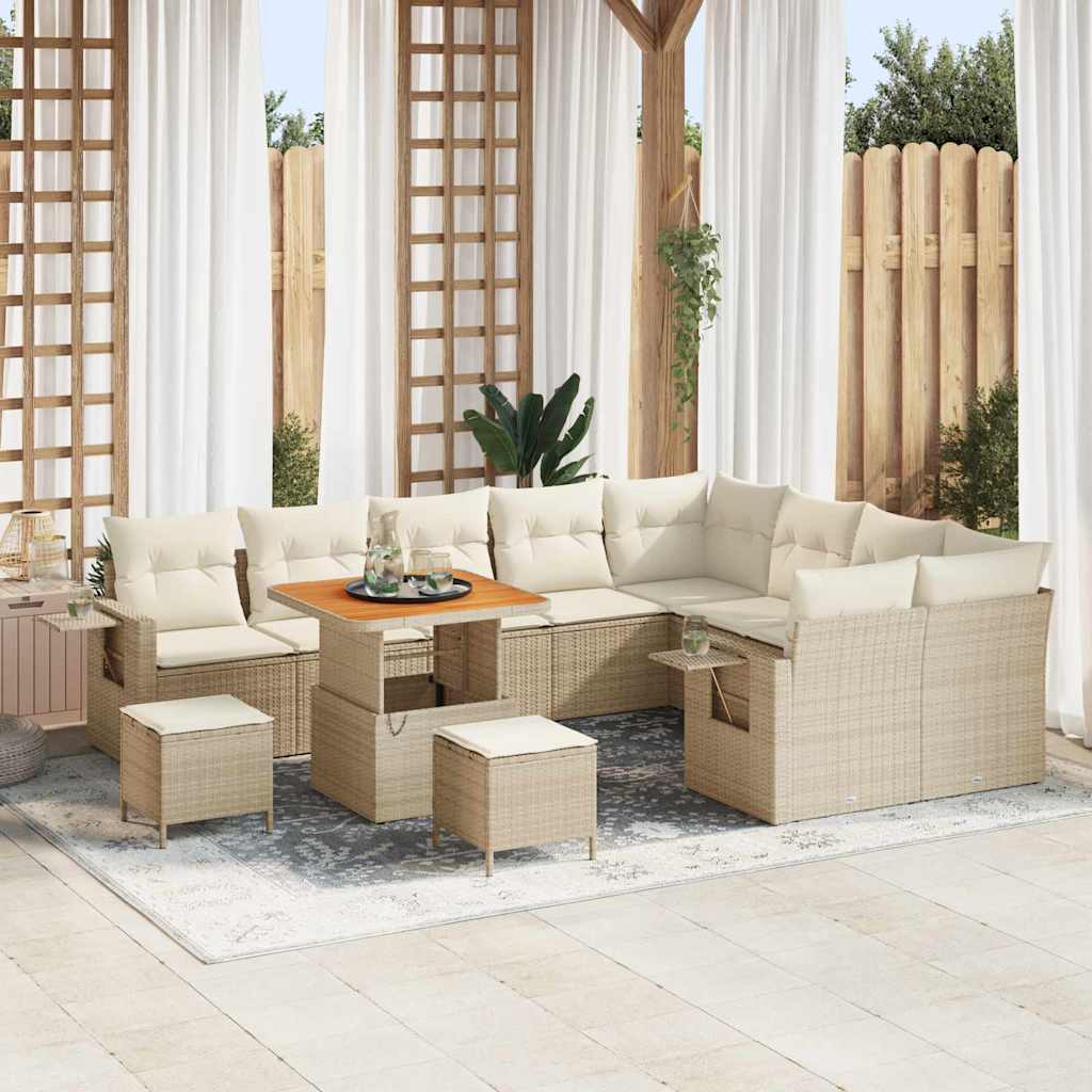 Set Divano da Giardino 12 pz 11-Numero di posti Beige e Crema