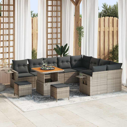 Set Divano da Giardino con cuscino 12 pcs Grigio polyrattan