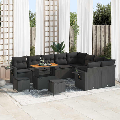 Set Divano da Giardino 12 pz 11-Numero di posti Nero polyrattan