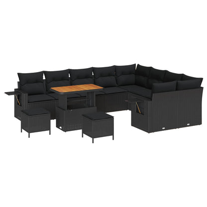 Set Divano da Giardino 12 pz 11-Numero di posti Nero polyrattan