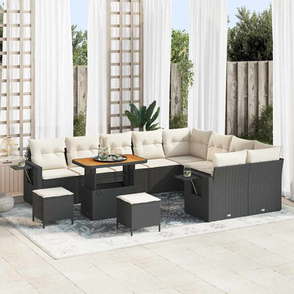 Set Divano da Giardino 12 pz 11-Numero di posti Nero e Crema