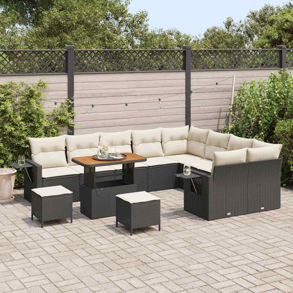 Set Divano da Giardino 12 pz 11-Numero di posti Nero e Crema