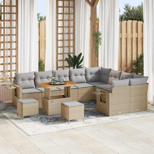Set Divano da Giardino 12 pcs Beige e Grigio Chiaro polyrattan