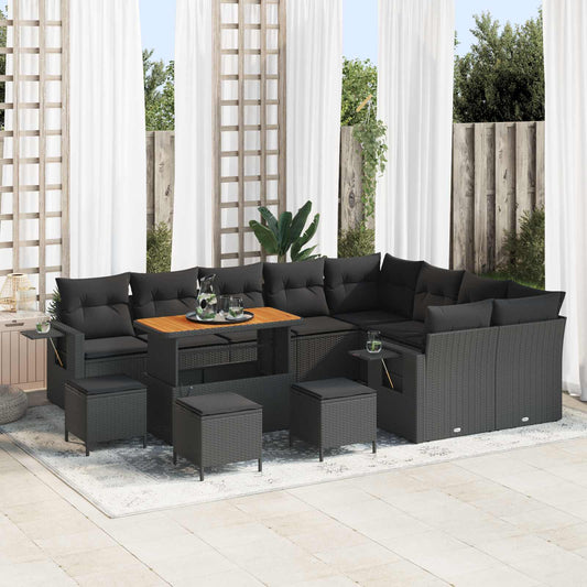 Set Divano da Giardino con cuscino 13 pcs Nero polyrattan