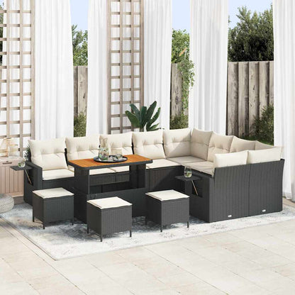 Set Divano da Giardino 13 pz 12-Numero di posti Nero e Crema