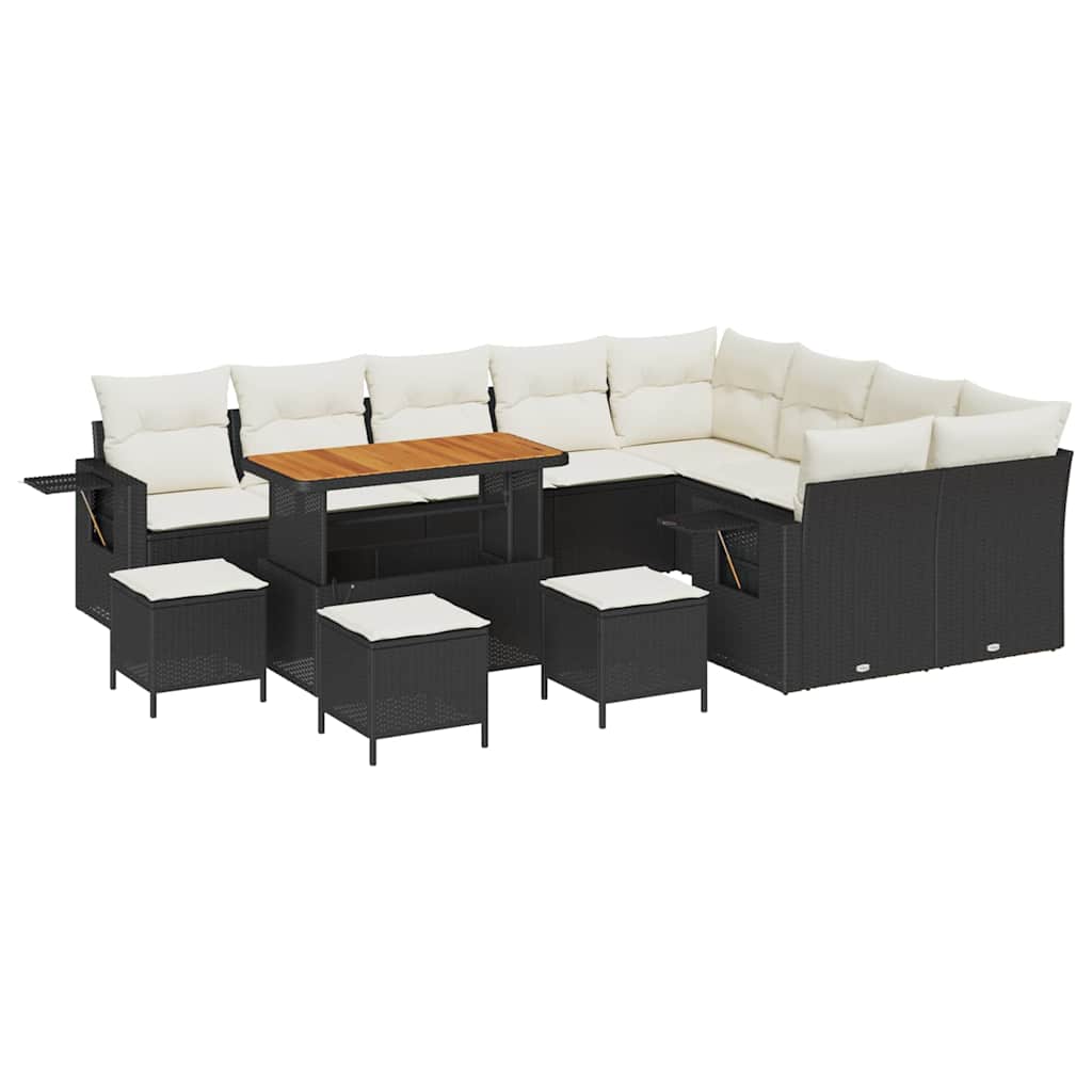 Set Divano da Giardino 13 pz 12-Numero di posti Nero e Crema