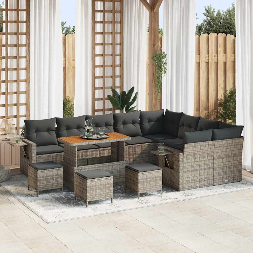 Set Divano da Giardino con cuscino 13 pcs Grigio polyrattan | homemem39