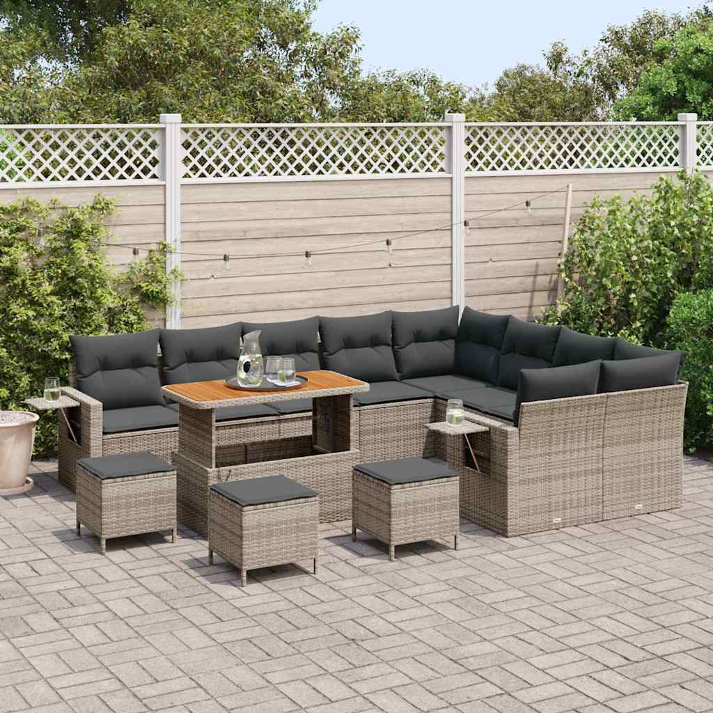 Set Divano da Giardino con cuscino 13 pcs Grigio polyrattan | homemem39