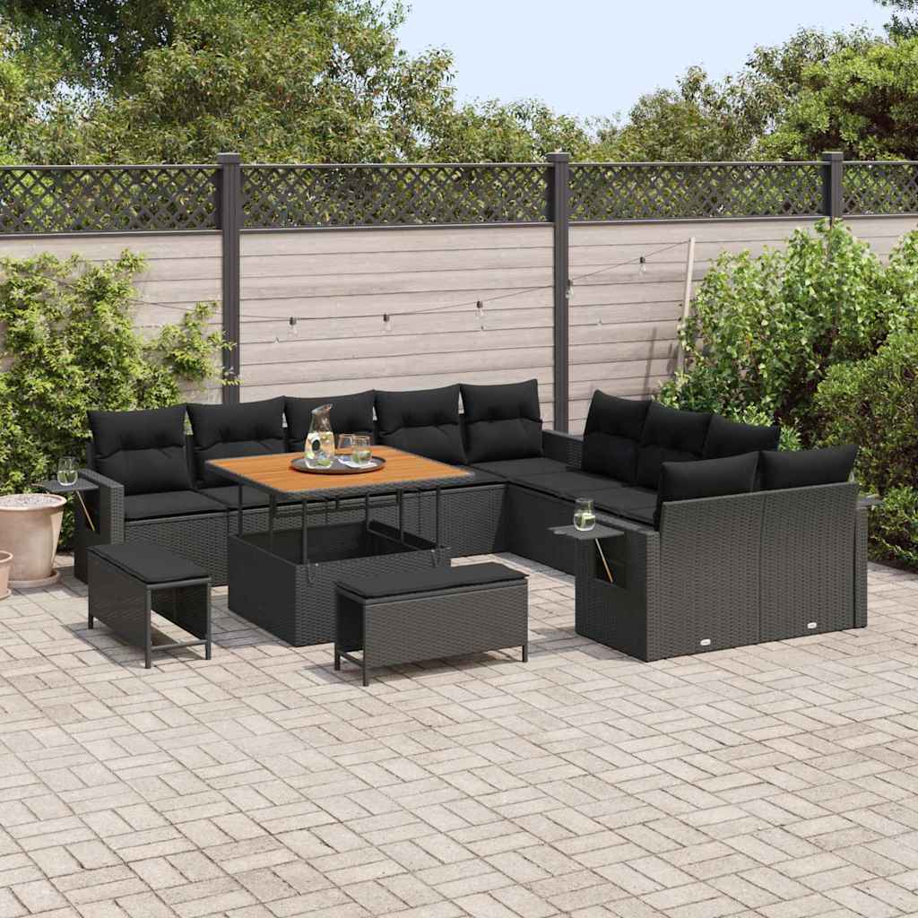Set Divano da Giardino 13 pcs Nero Poly Rattan - homemem39