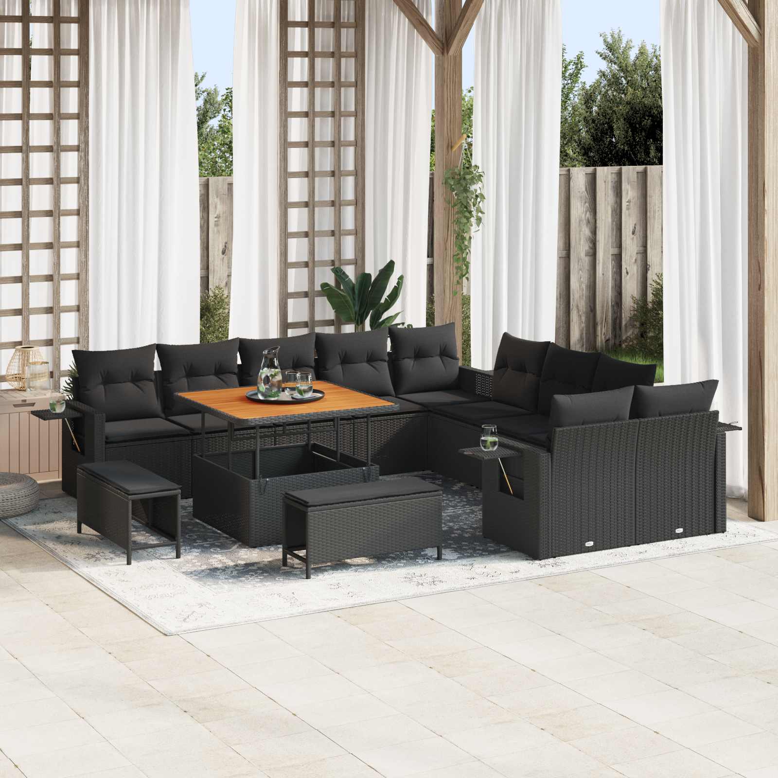 Set Divano da Giardino con cuscino 13 pcs Nero polyrattan | homemem39