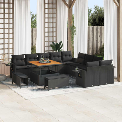 Set Divano da Giardino con cuscino 13 pcs Nero polyrattan | homemem39