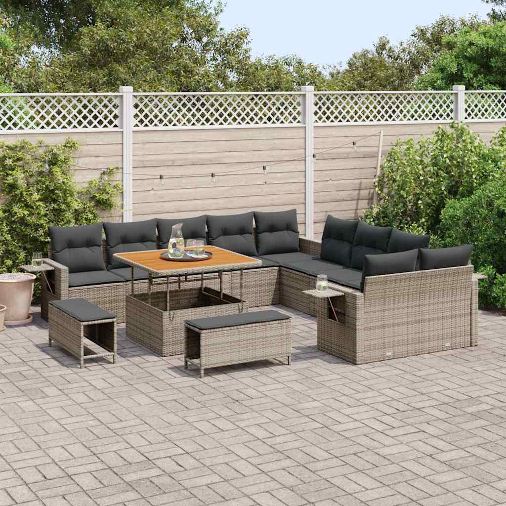 Set Divano da Giardino 13 pcs Grigio Poly Rattan - homemem39