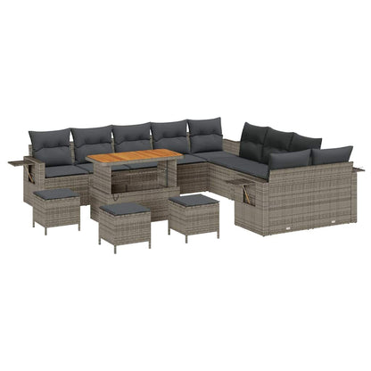 Set Divano da Giardino 14 pcs Grigio Poly Rattan - homemem39