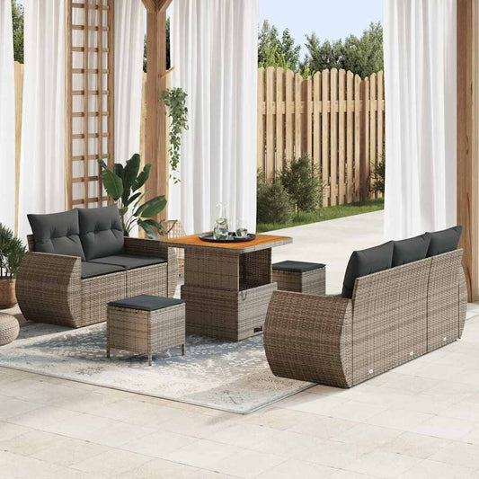 Set Divano da Giardino con cuscino 8 pcs Grigio polyrattan