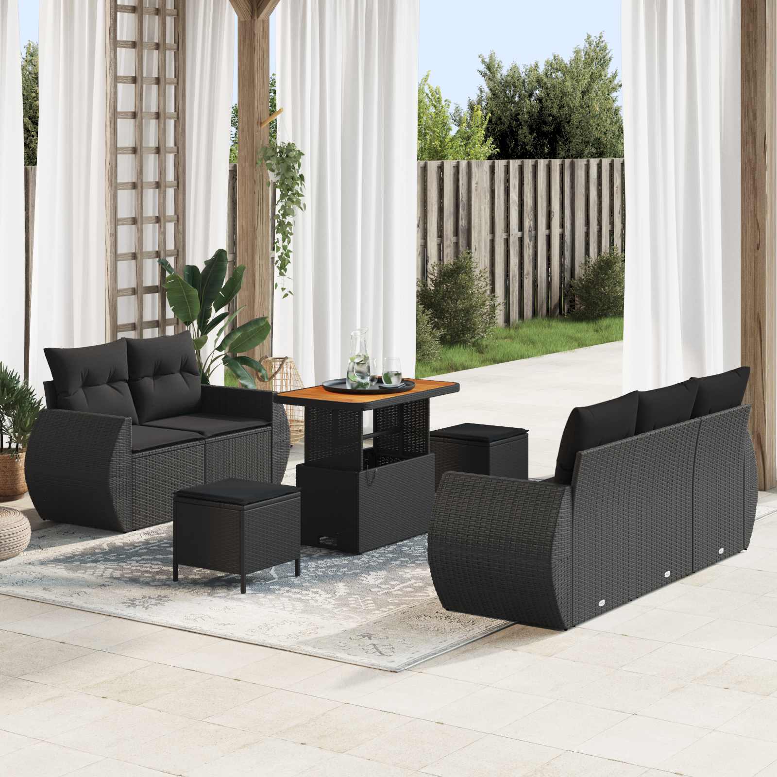 Set Divano da Giardino con cuscino 8 pcs Nero polyrattan | homemem39