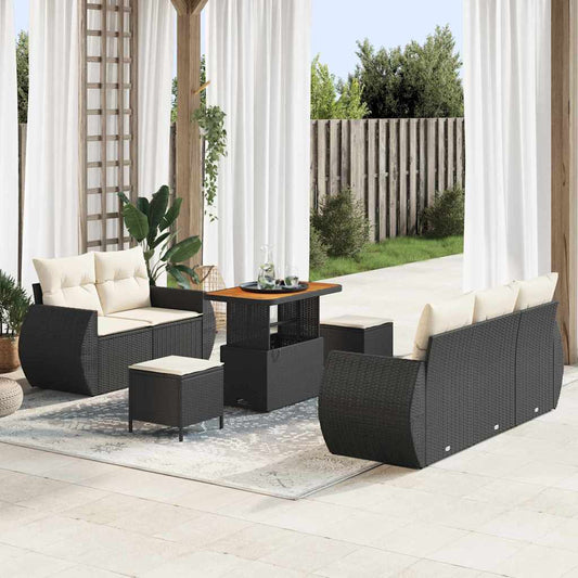 Set Divano da Giardino 8 pcs Nero e Crema polyrattan