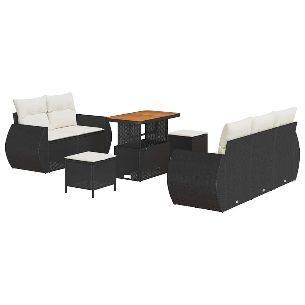 Set Divano da Giardino 8 pcs Nero e Crema polyrattan | homemem39