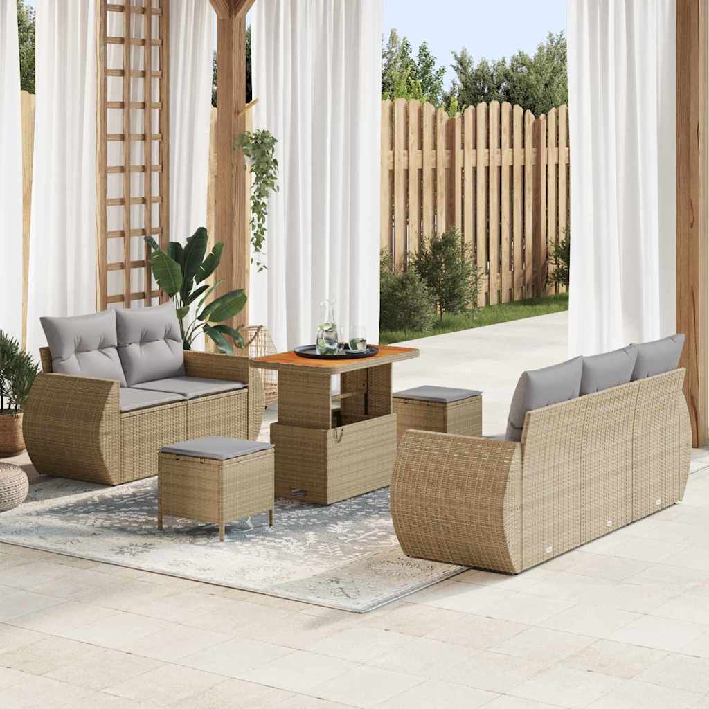Set Divano da Giardino 8 pcs Beige e Grigio Chiaro polyrattan | homemem39