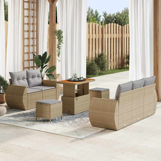 Set Divano da Giardino 8 pcs Beige e Grigio Chiaro polyrattan