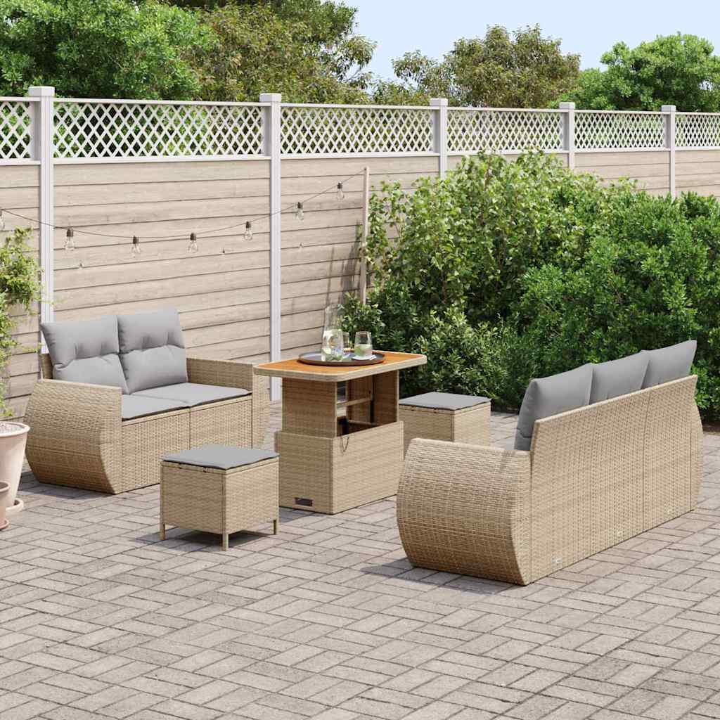 Set Divano da Giardino 8 pcs Beige e Grigio Chiaro polyrattan | homemem39