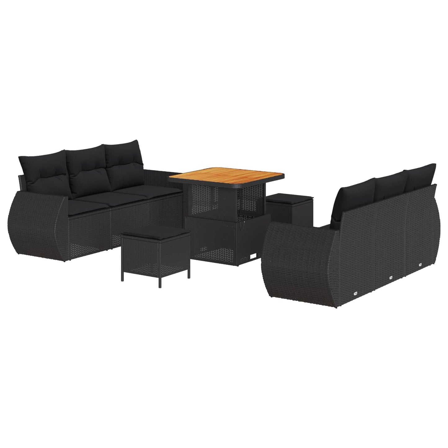 Set Divano da Giardino con cuscino 9 pcs Nero polyrattan | homemem39