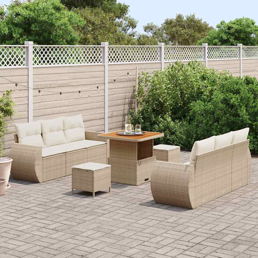 Set Divano da Giardino 9 pz 6-Numero di posti Beige e Crema