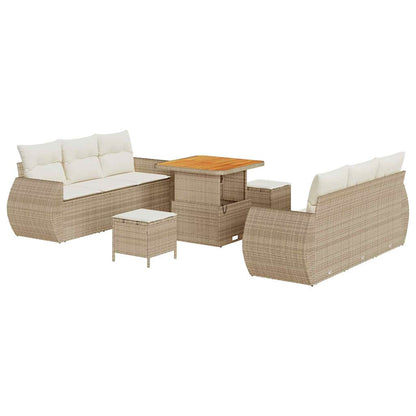 Set Divano da Giardino 9 pz 6-Numero di posti Beige e Crema