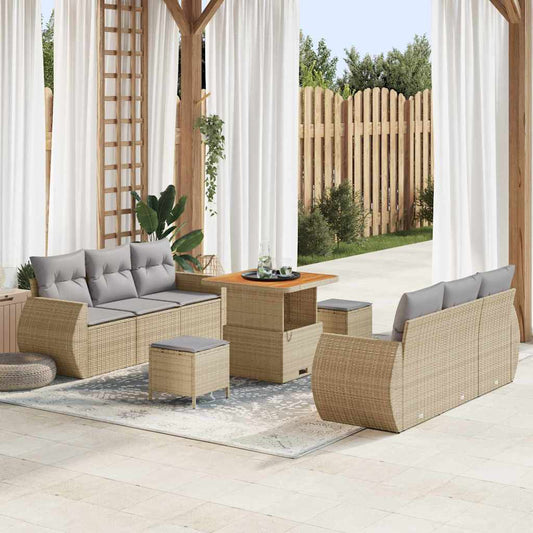 Set Divano da Giardino 9 pcs Beige e Grigio Chiaro polyrattan