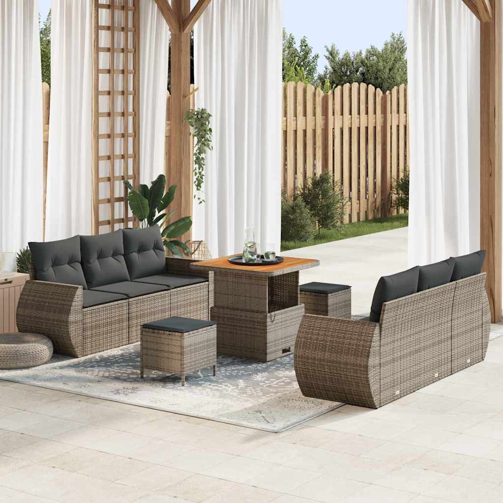 Set Divano da Giardino con cuscino 9 pcs Grigio polyrattan | homemem39