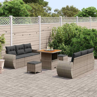 Set Divano da Giardino con cuscino 9 pcs Grigio polyrattan | homemem39