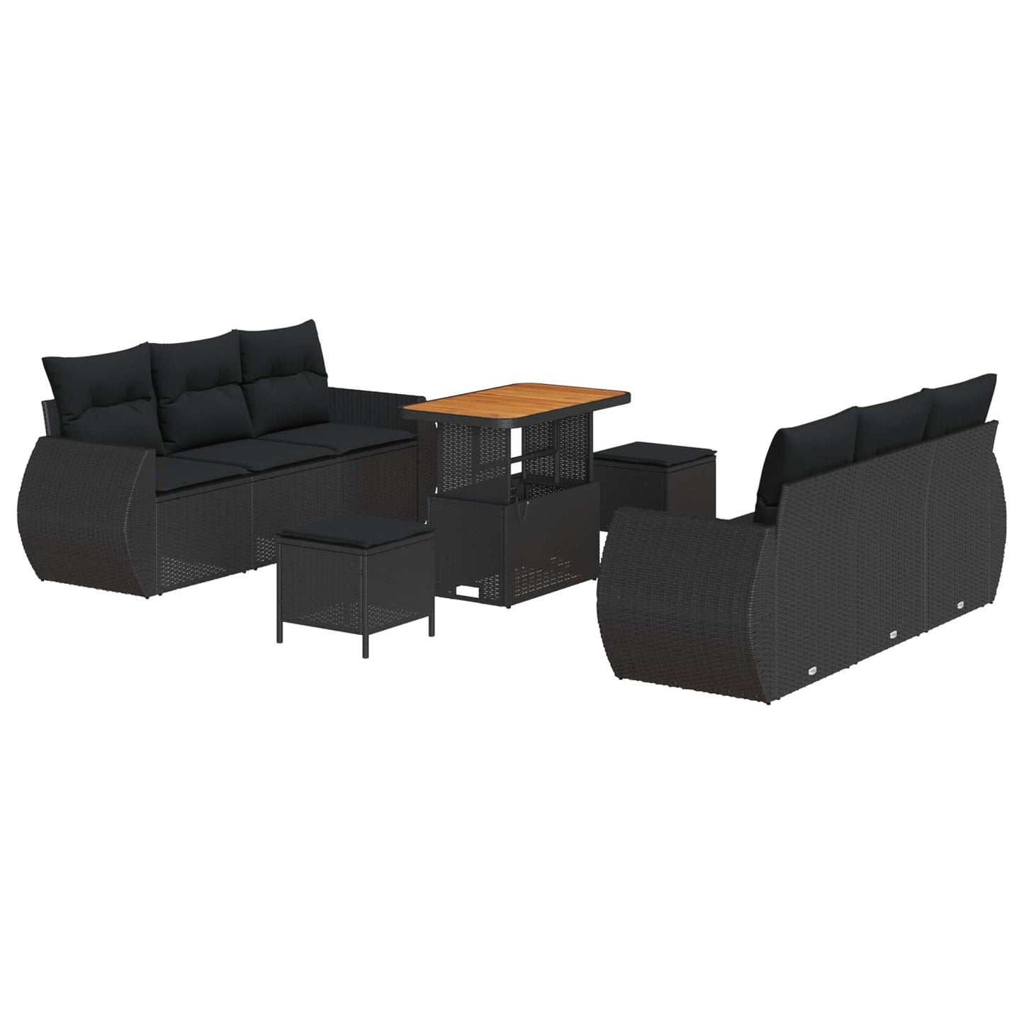 Set Divano da Giardino con cuscino 9 pcs Nero polyrattan | homemem39