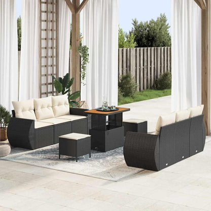 Set Divano da Giardino 9 pcs Nero e Crema polyrattan | homemem39