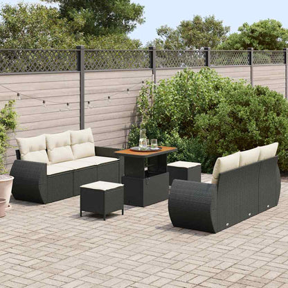 Set Divano da Giardino 9 pcs Nero e Crema polyrattan | homemem39