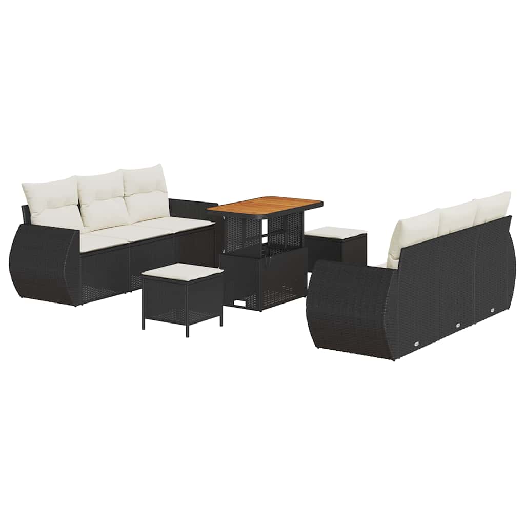 Set Divano da Giardino 9 pcs Nero e Crema polyrattan | homemem39