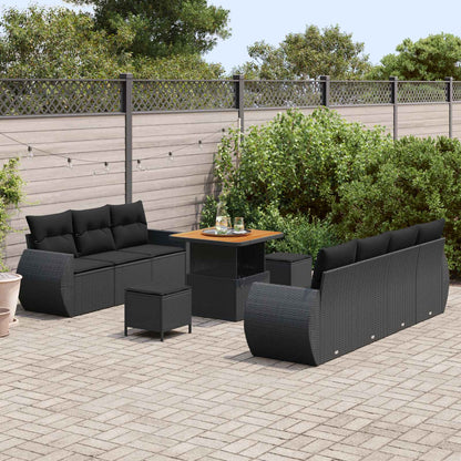 Set Divano da Giardino 10 pz 7-Numero di posti Nero polyrattan