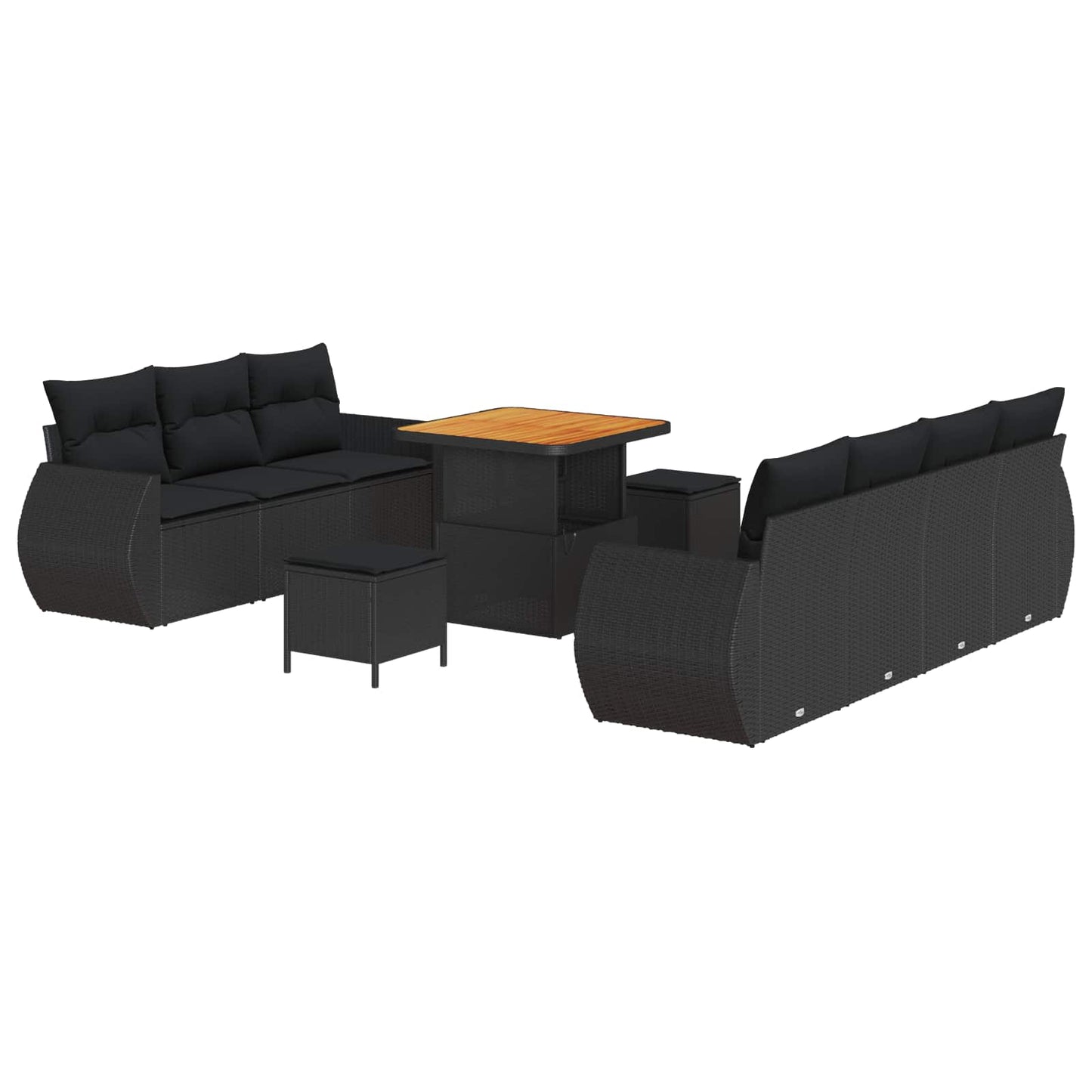 Set Divano da Giardino 10 pz 7-Numero di posti Nero polyrattan