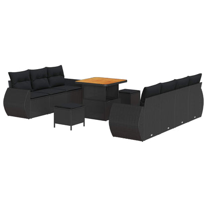Set Divano da Giardino 10 pz 7-Numero di posti Nero polyrattan