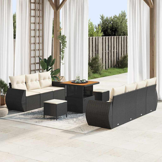 Set Divano da Giardino 10 pcs Nero e Crema polyrattan