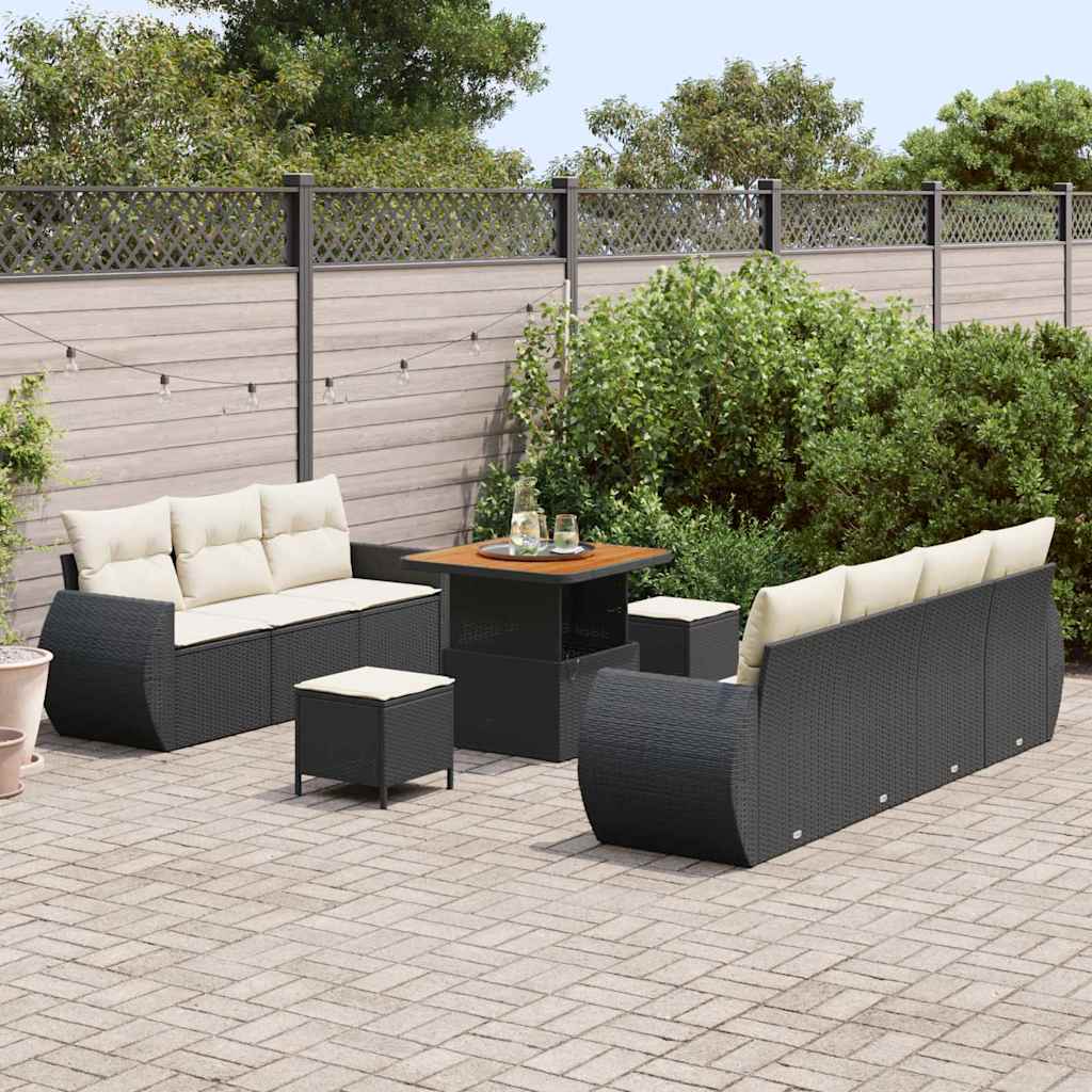 Set Divano da Giardino 10 pz 7-Numero di posti Nero e Crema