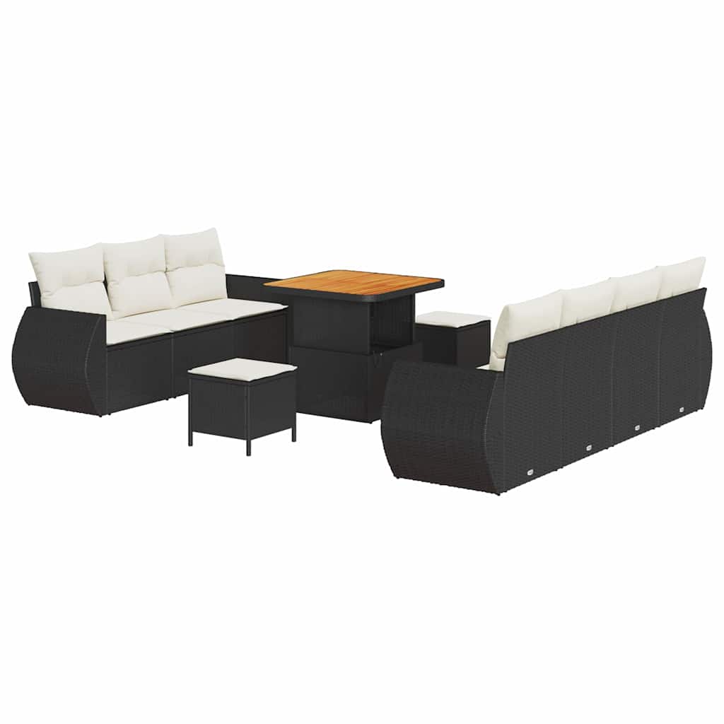 Set Divano da Giardino 10 pz 7-Numero di posti Nero e Crema
