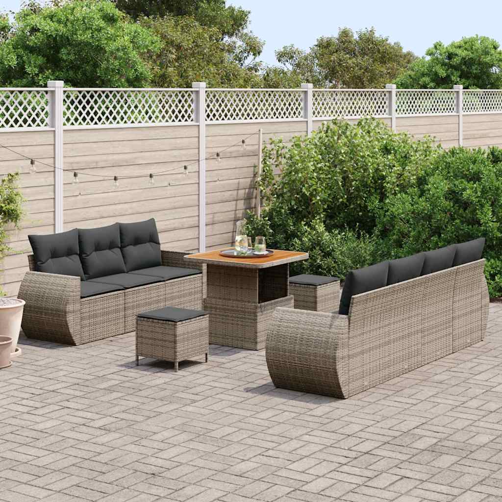 Set Divano da Giardino 10 pz 7-Numero di posti Grigio