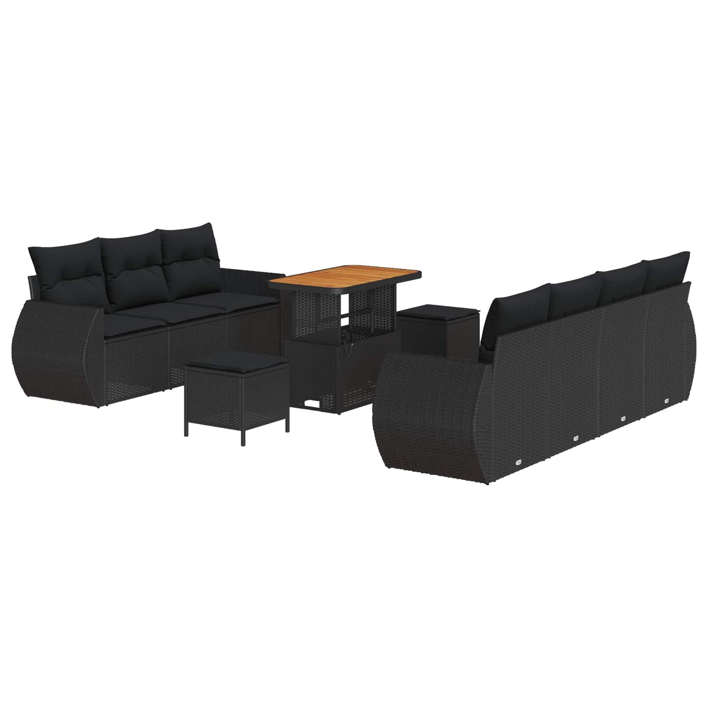 Set Divano da Giardino 10 pz 7-Numero di posti Nero polyrattan