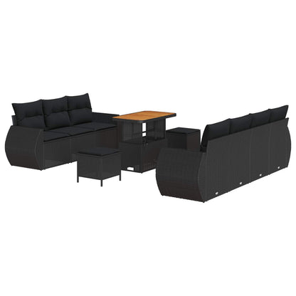 Set Divano da Giardino 10 pz 7-Numero di posti Nero polyrattan