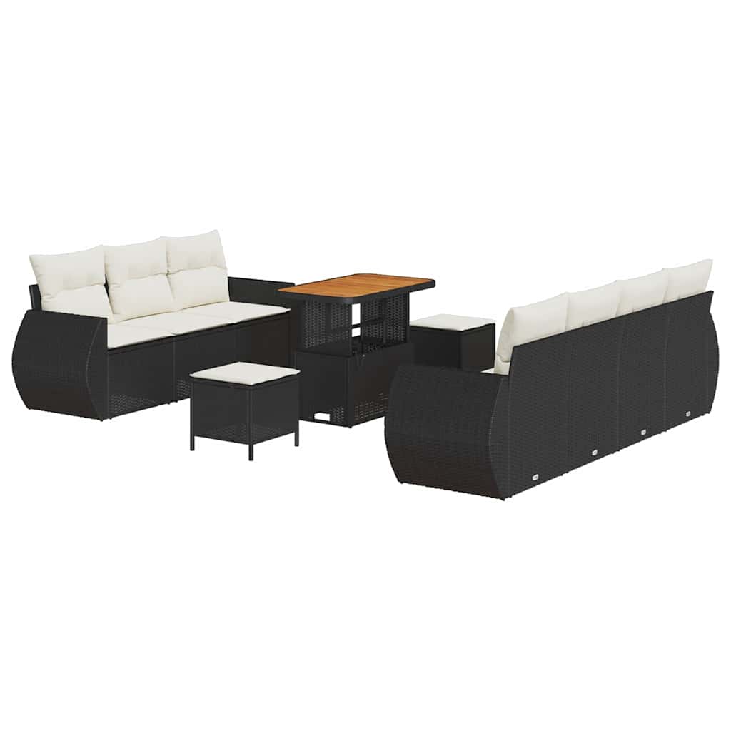 Set Divano da Giardino 10 pcs Nero e Crema polyrattan | homemem39