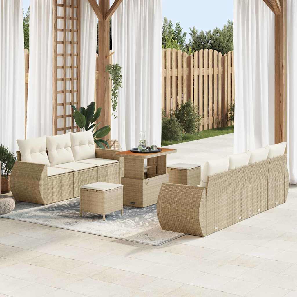 Set Divano da Giardino 10 pz 7-Numero di posti Beige e Crema