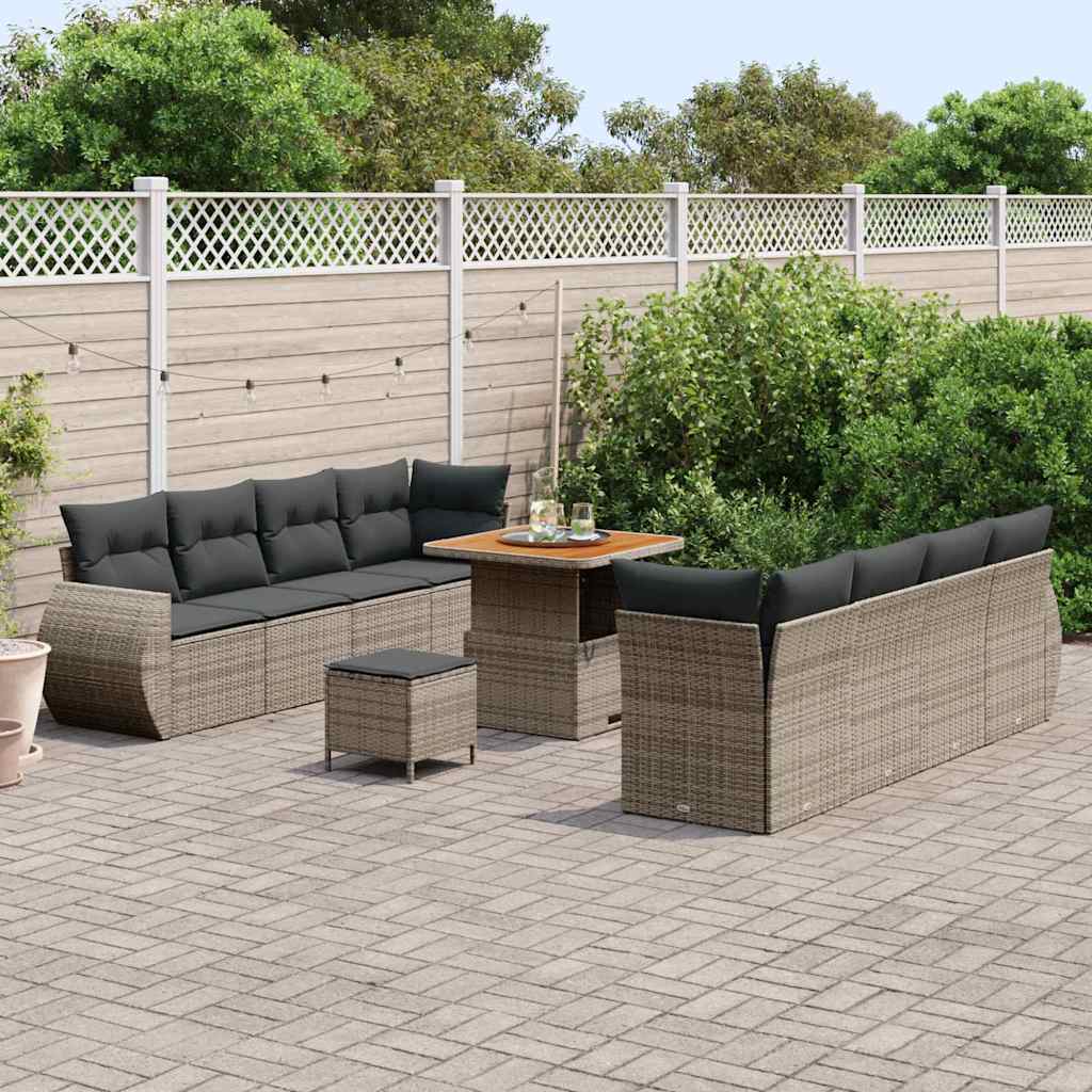 Set Divano da Giardino 11 pcs Grigio Poly Rattan | homemem39